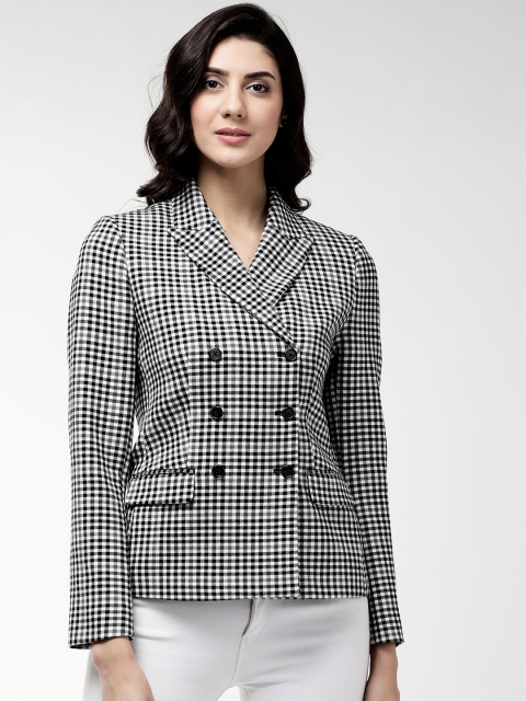 

Marks & Spencer Women White & Black Checked Double-Breasted Blazer