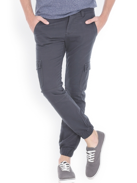 

Basics Dark Grey Low-Rise ogger Fit Cargo Trousers