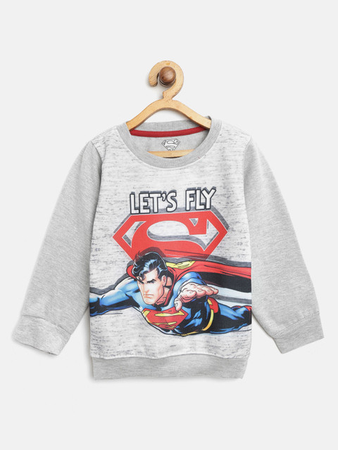 

Eteenz Boys Grey Melange & Red Superman Print Sweatshirt