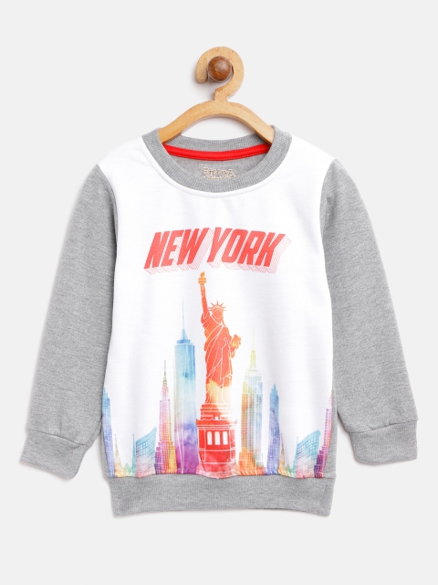 

Eteenz Boys White & Grey Melange Printed Sweatshirt