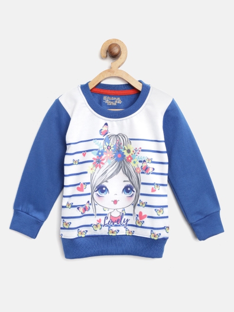 

Eteenz Girls White & Blue Printed Sweatshirt