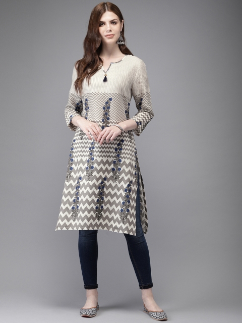

Anouk Women Grey Printed A-Line Kurta