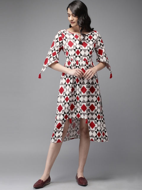 

Anouk Women Printed Off-White & Red A-Line Dress