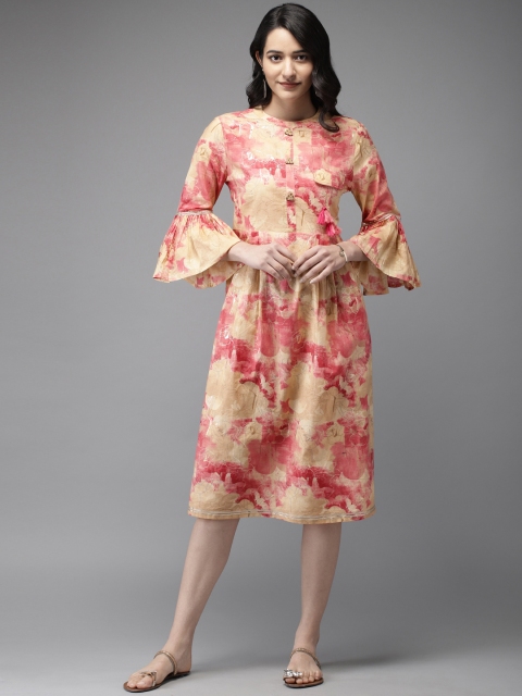 

Anouk Women Dyed Cream & Peach-Coloured A-Line Dress