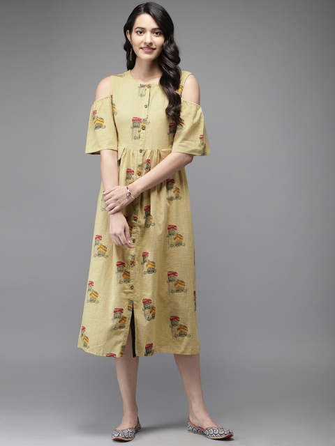 

Anouk Women Green Quirky Printed A-Line Dress