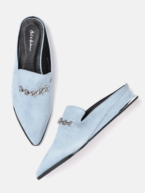 

Mast & Harbour Women Blue Solid Heeled Mules