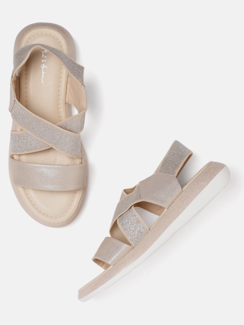 

Mast & Harbour Women Beige Shimmer Open Toe Flats
