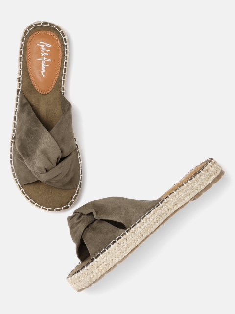 

Mast & Harbour Women Olive Green Solid Open Toe Espadrilles Flats