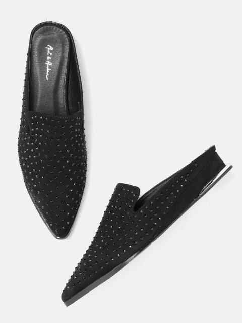 

Mast & Harbour Women Black Studded Heeled Mules