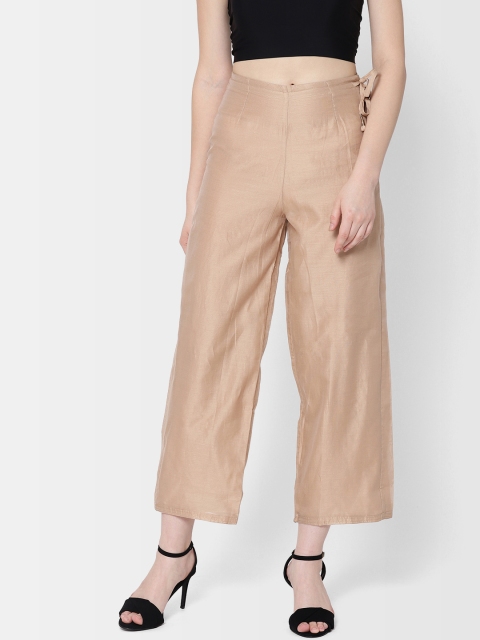 

Fabindia Women Beige Solid Straight Cropped Palazzos