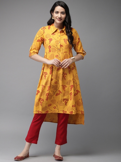 

Anouk Women Mustard Yellow Printed Kurta with Trousers