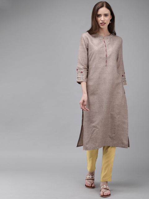

Anouk Women Brown & Beige Solid Kurta with Trousers & Embroidered Detailing