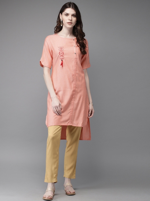 

Anouk Women Peach-Coloured Embroidered Kurta with Trousers