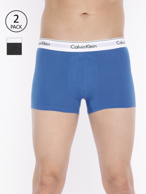 

Calvin Klein Underwear Men Pack Of 2 Blue & Charcoal Grey Solid Trunk NB1086LJP