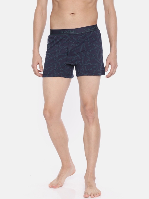 

Calvin Klein Underwear Men Slim Fit Navy Blue & Green Printed Pure Cotton Boxers NB15255JV