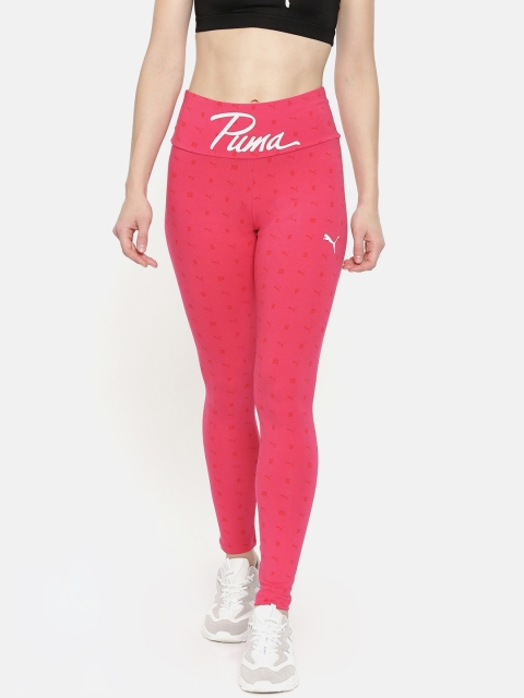 

Puma Women Pink Printed Logo AOP Pack Tights