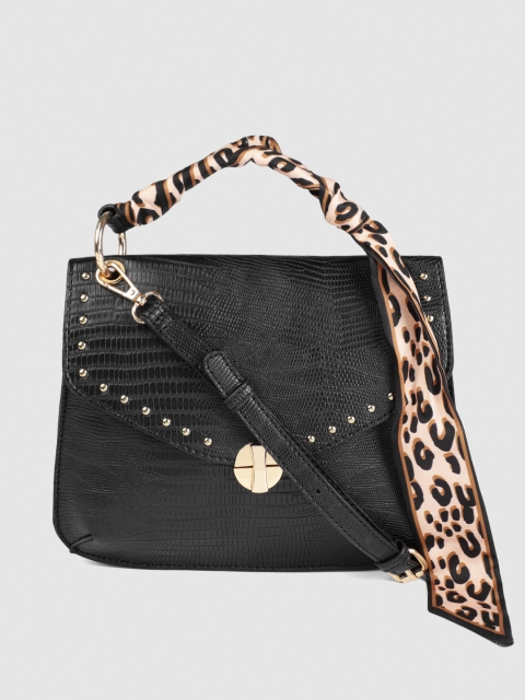 

Accessorize Black Textured Satchel with Scarf