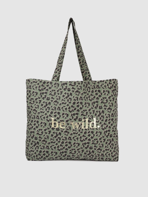 

Accessorize Green & Black Printed Tote Bag