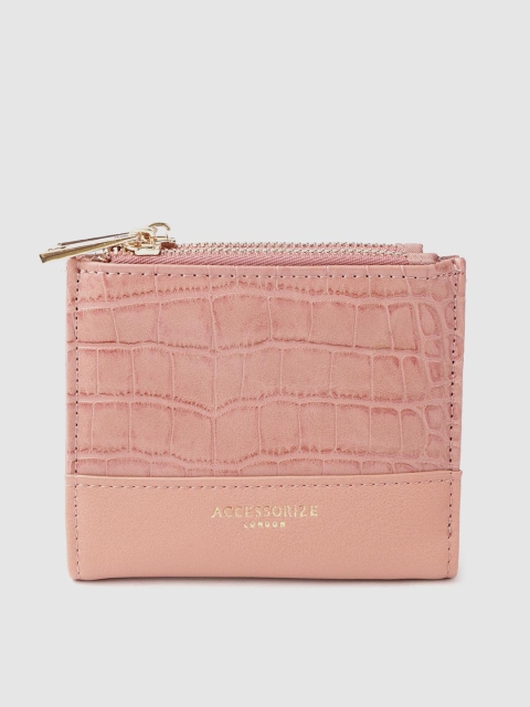 

Accessorize Women Pink Croc Textured Two Fold Wallet