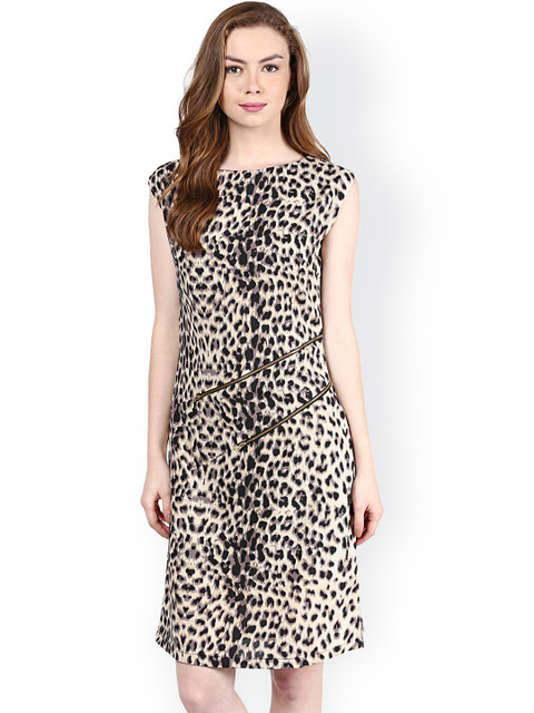 

Harpa Beige Animal Print Sheath Dress