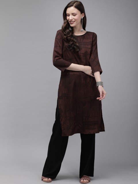 

Anouk Women Brown & Black Printed Straight Kurta
