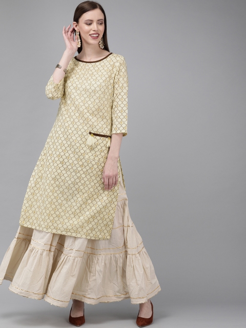 

Anouk Women Beige & Brown Printed A-Line Kurta