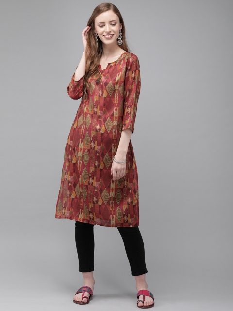 

Anouk Women Red & Beige Printed A-Line Kurta