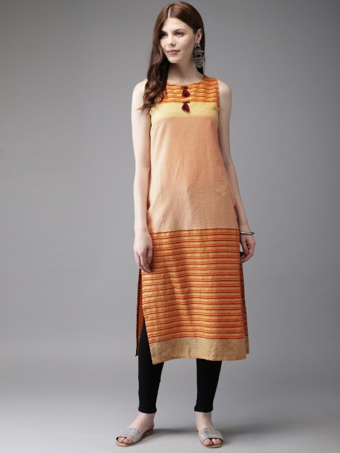 

Anouk Women Yellow & Orange Striped Straight Kurta