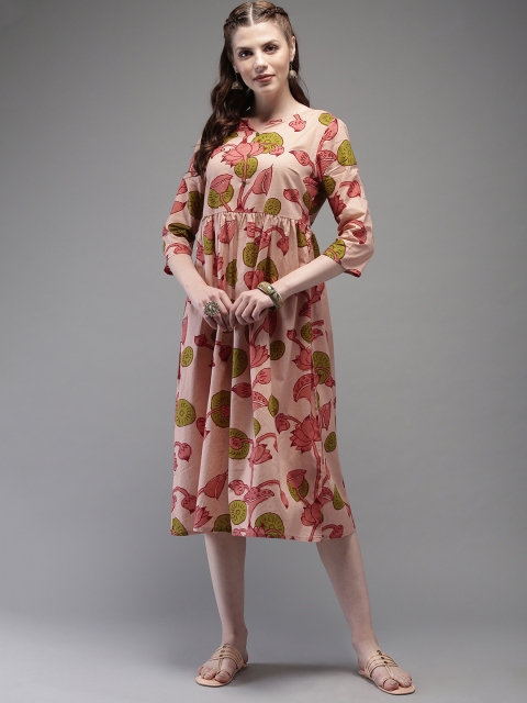 

Anouk Women Pink & Green Printed A-Line Kurta