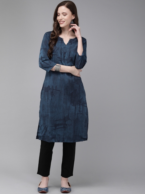 

Anouk Women Navy Blue Printed Straight Kurta