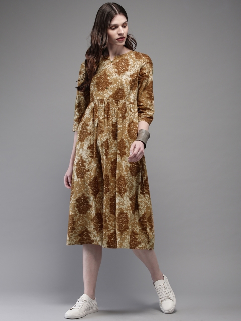 

Anouk Women Brown & Beige Printed Fusion A-Line Kurta