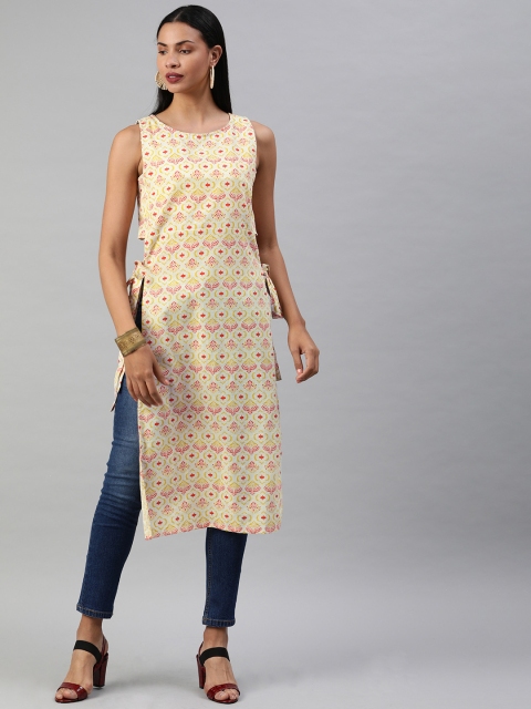 

Anouk Women Beige & Orange Printed Straight Kurta