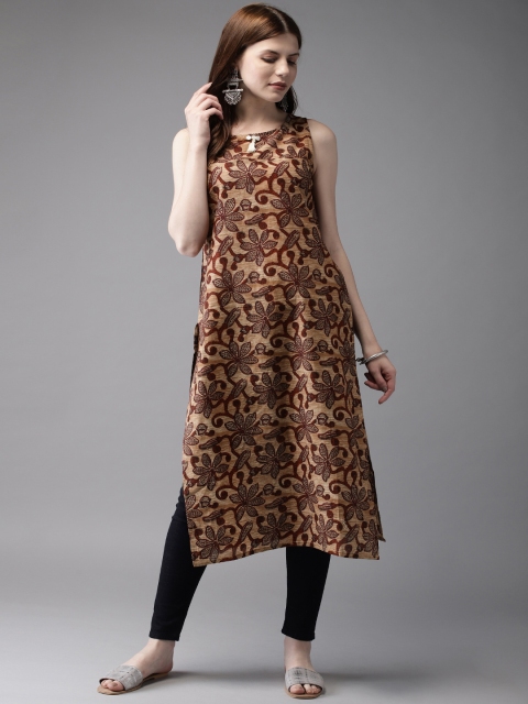 

Anouk Women Brown & Maroon Floral Print Straight Kurta