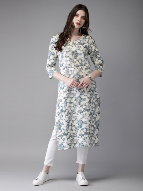 

Anouk Women Off-White & Blue Printed Straight Kurta