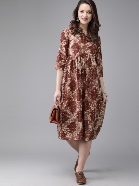 

Anouk Women Maroon & Beige Printed A-Line Fusion Kurta