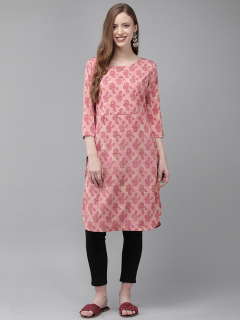 

Anouk Women Pink & Beige Printed A-Line Kurta