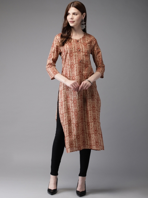 

Anouk Women Beige & Maroon Printed Straight Kurta