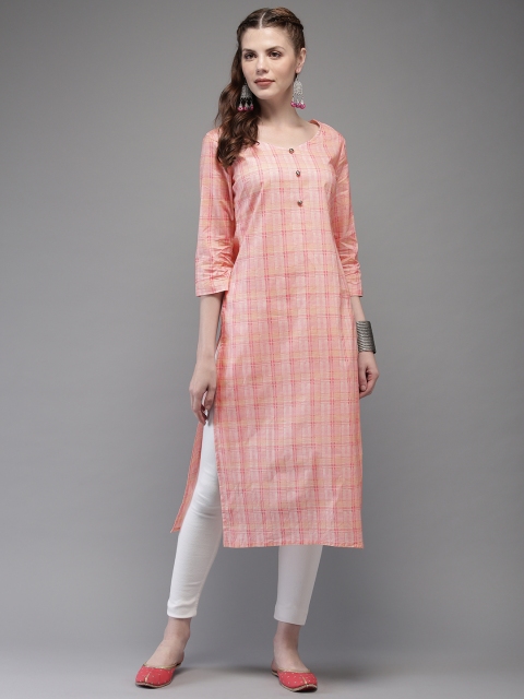 

Anouk Women Pink Checked Straight Kurta