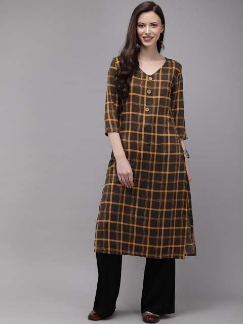 

Anouk Women Brown & Orange Checked Straight Kurta