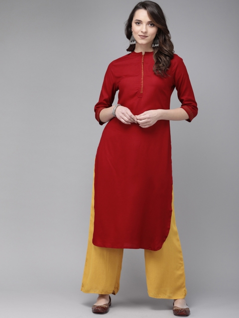 

Anouk Women Maroon Solid Straight Kurta