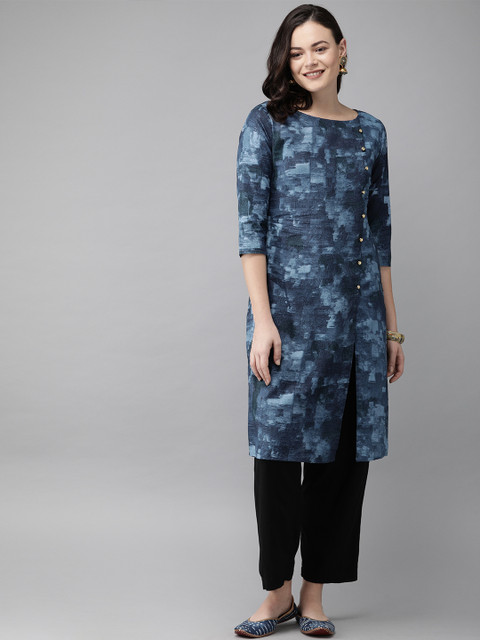 

Anouk Women Blue Dyed A-Line Fusion Kurta