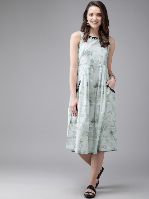

Anouk Women Sea Green & Off-White Printed Fusion A-Line Kurta