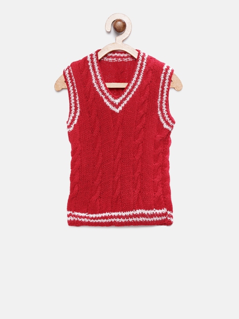 

Magic Needles Boys Red & White Self Design Sweater