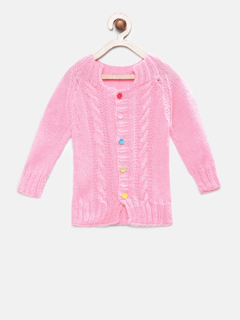 

Magic Needles Infant Girls Pink Self Design Handknit Crochet Sweater