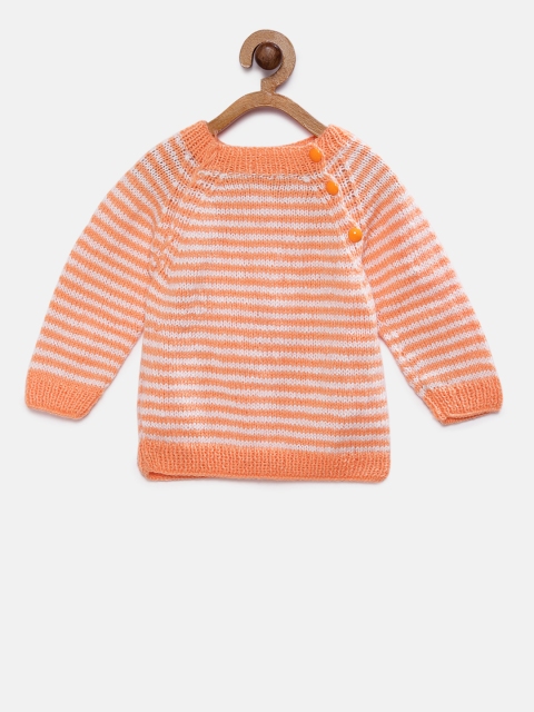 

Magic Needles Kids Peach-Coloured & White Self Design Handmade Sweater