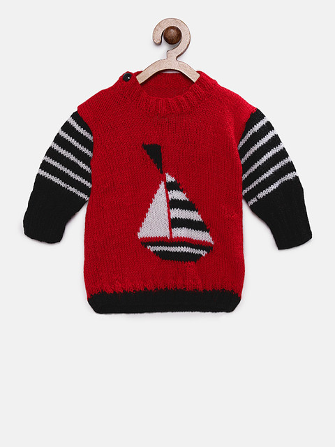 

Magic Needles Kids Red Self Design Handmade Sweater