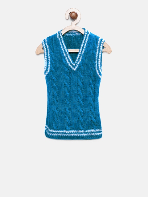 

Magic Needles Boys Blue Self Design Handmade Sweater