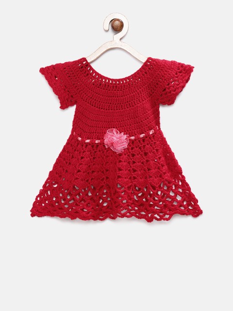 

Magic Needles Girls Red Self Design Sweater