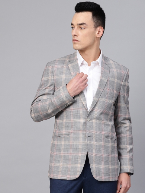

MANQ Men Grey & Black Slim Fit Checked Single-Breasted Smart Casual Blazer