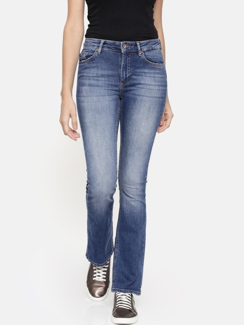 

ONLY Women Blue Blush Bootcut Mid-Rise Low Distress Stretchable Jeans